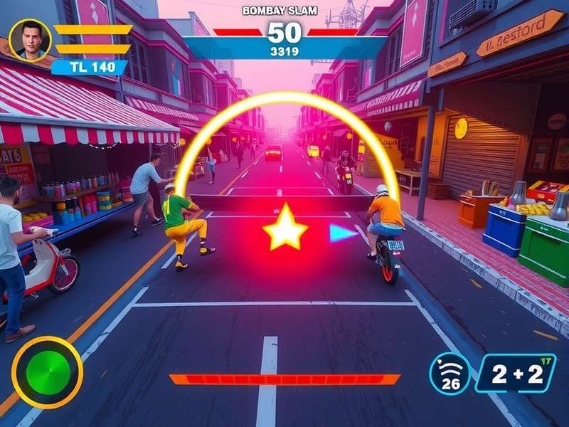 Bombay Slam Pro Gameplay Screenshot Bombay Slam Pro gameplay showing players competing in a street market setting